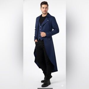 DarcChic Mens Gothic Tailcoat Jacket Steampunk Victorian High Collar Coat